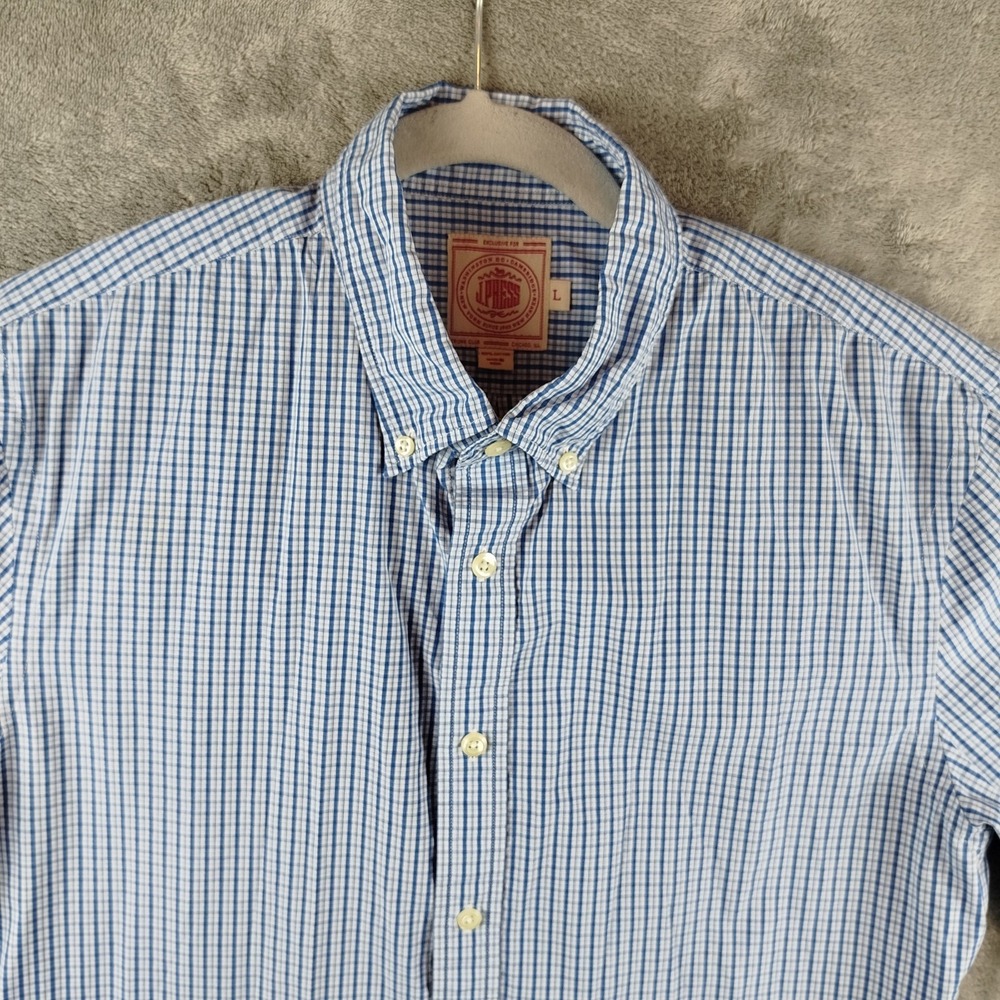 J.Press Trunk Shirt Mens Large Blue Plaid Lightweight Button‎ Up Preppy Academia